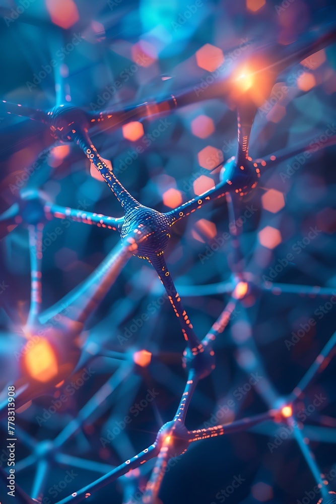 Poster Exploring Quantum Computing's Cyber Network, Artificial Neurons, Global Data Links, Connected Particles