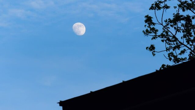 屋根の上の空　十三夜の月　月齢12 日の月　