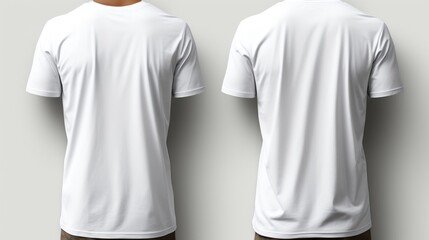 white tee t shirt round neck front, back and side view - obrazy, fototapety, plakaty