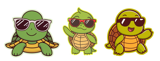 cartoon turtles wearing sunglasses in summer, Generative Ai