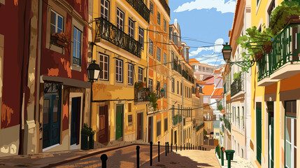 Fototapeta na wymiar Lisbon Sunshine Alley cartoon