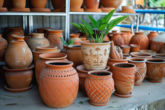 Handmade terracotta vases of thailand