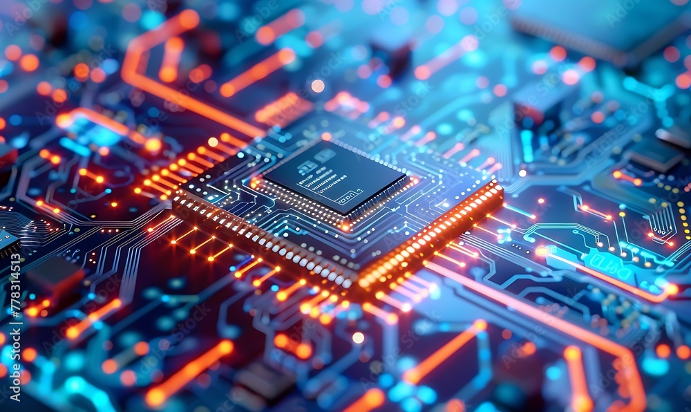 Poster Quantum Computing, Futuristic System Integrating Processor, Circuitry & Artificial Neurons for Global Data Connectivity