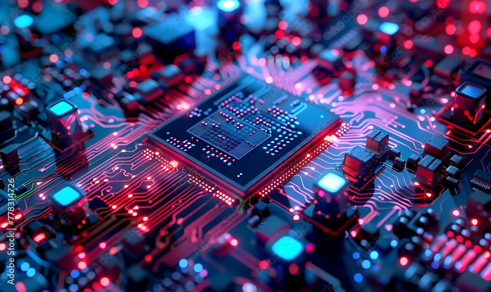 Poster Quantum Computing, Futuristic System Integrating Processor, Circuitry & Artificial Neurons for Global Data Connectivity