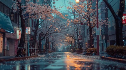 Fototapeta na wymiar street scenery during the Japanese cherry blossom season