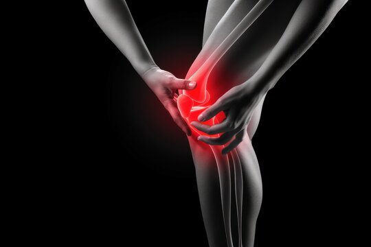 human knee pain red area on blank background. ai generative