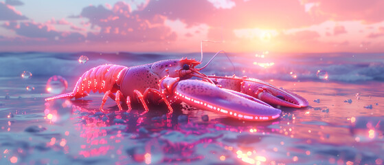 Neon 3D lobster dinner