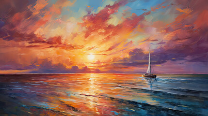 A painterly sunset with expressive brushstrokes and vibrant hues Ai Generative - obrazy, fototapety, plakaty