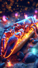 3D neon-style lobster roll