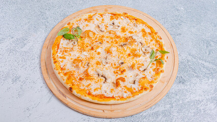 Mushrooms pizza top view isolated