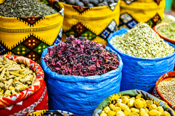 Variety of spices and herbs on Souq Muttrah , Muscat, Oman