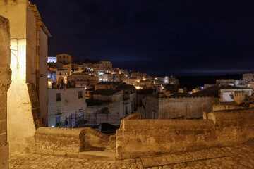 Matera Sassi cityscape by night, Basilicata, Italy