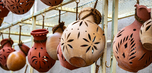 Naklejka premium Traditional pottery on Nizwa Souq, Oman
