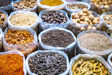Variety of spices and herbs on Nizwa Souq, Oman