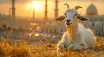 Obraz premium Goat With Eid background generated with Ai tools