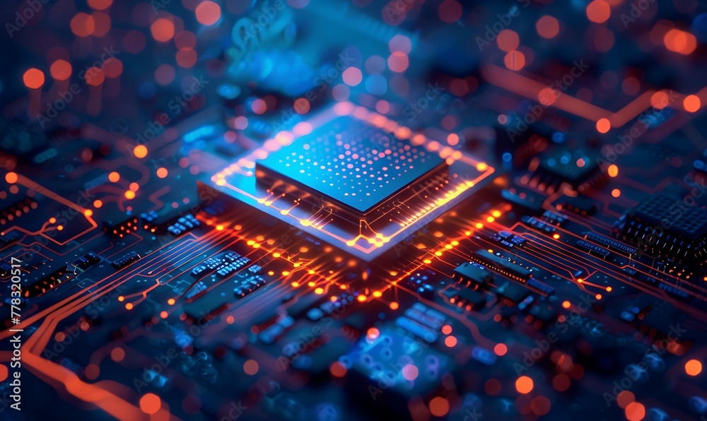 Poster Quantum Computing, Futuristic System Integrating Processor, Circuitry & Artificial Neurons for Global Data Connectivity
