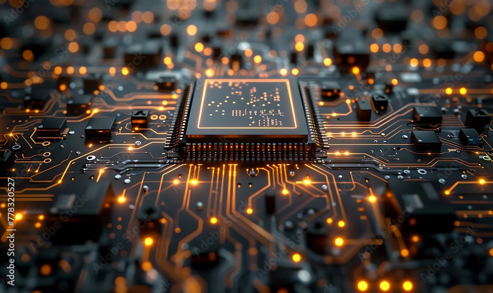 Poster Quantum Computing, Futuristic System Integrating Processor, Circuitry & Artificial Neurons for Global Data Connectivity