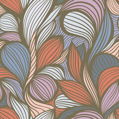 Brown Red Colorful Line Art Wavy Lines Vector Seamless Pattern for Textile