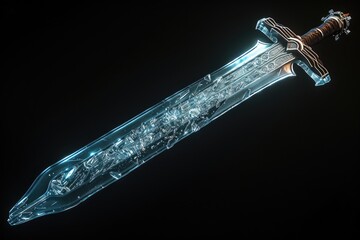 Minimalist Isometric Silver Sword in Virtual Space