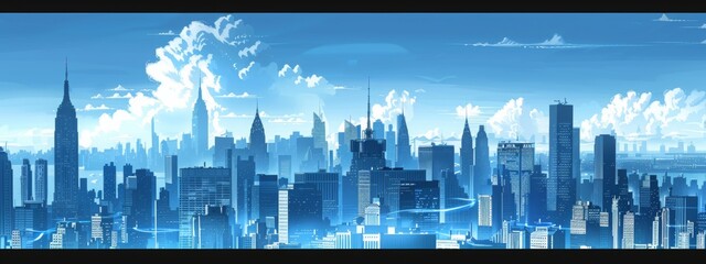 comic book new york skyline in blue