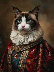 A Savannah Cat Breed wearing renaissance cloths portrait