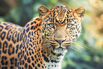 leopard Panthera pardus standing still and looking ahead