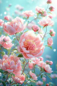 Beautiful peony flowers blooming in the garden. Natural summer flower background.