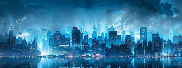Fototapeta na wymiar comic book new york skyline in blue