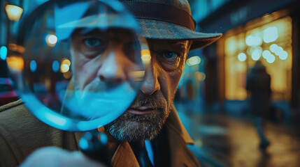 A detective from a mystery novel stepping into a reallife crime scene, magnifying glass in hand, ready to offer insights from his fictional experiences