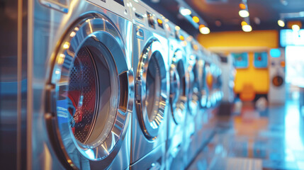 Professional laundry with a many washing machines.
