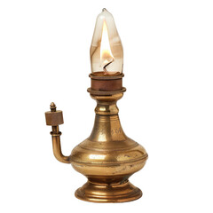 Brass Oil Lamp with a Glowing Flame transparent background