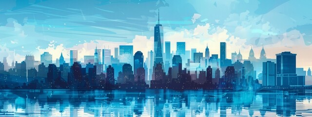 comic book new york skyline in blue