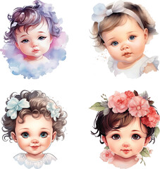 watercolor cute baby girl vector illustration