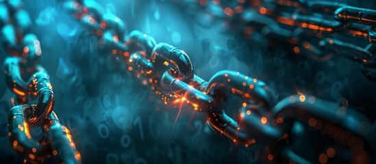 Strong iron chain cybersecurity privacy digital data protection technology concept. - obrazy, fototapety, plakaty