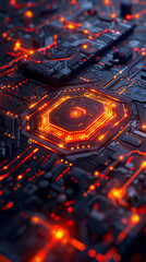 Obraz premium Cybersecurity shield protecting a network of computers from virtual threats, scifi tone