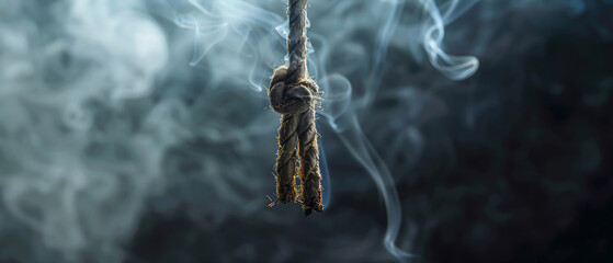 Vapors from a cigarette coil into the form of a noose, ominously suggesting the fatal risks of smoking