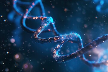 A blue and purple DNA strand with a lot of sparkles