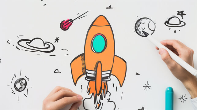 Hand Drawing Doodle with Rocket and "Create Your Future" Inspiration..