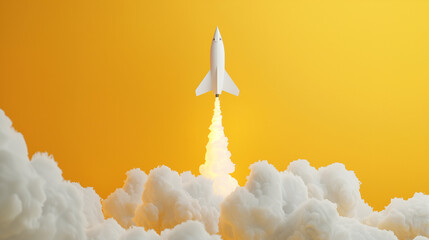 Space Shuttle Launching into the Sky Amidst Clouds at Sunset - obrazy, fototapety, plakaty