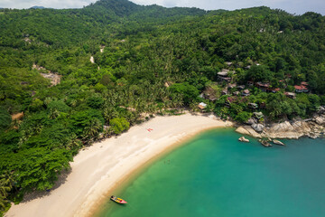 Aerial view of the Haad than sadet beach in Koh Phangan island, Thailand - 778325771