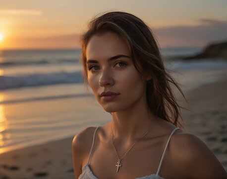 Young woman on beach during sunset
