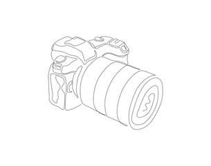 Continuous line drawing of digital camera. One line of DSLR camera. Photography equipment concept continuous line art. Editable outline.