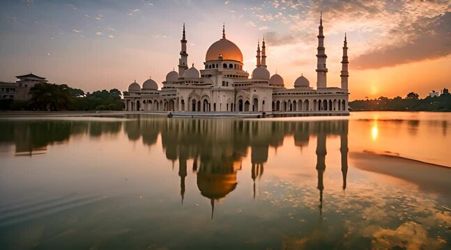 Sunrise at Putra Mosque, Putrajaya, Malaysia: A View of the Floating Mosque