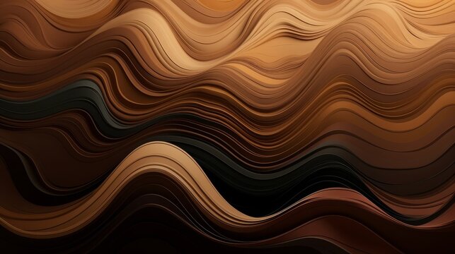 Close up waves with different shades of brown, beige and peach. Modern abstract 3d background. High quality photos