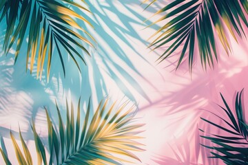 Fototapeta na wymiar Sunshine Haven: Vivid Palm Leaves Escape