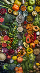 Fototapeta na wymiar Healthy and Nourishing Vegan Meal Plan Layout featuring Varied Plant-Based Foods