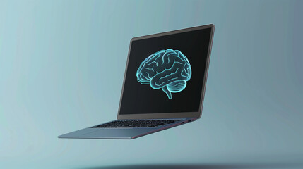 Digital Brain Concept Illustration Displayed on Laptop Screen