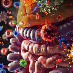 Fototapeta na wymiar 3d rendered illustration of Virus bacteria on stomach.