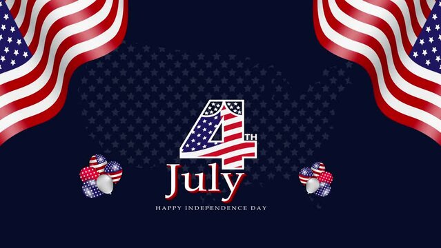 4th of July wishing 4k video, flag, baloon, fonts, stats, map, for tha web  use video 