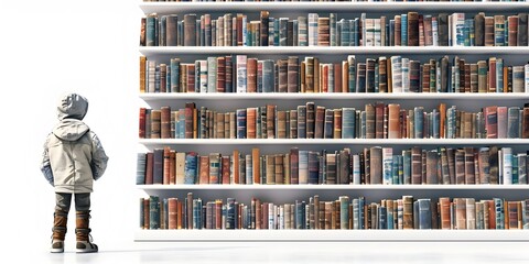 Bookshelf Character Keeper of Stories and Worlds on White Background